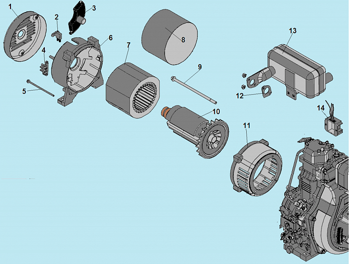 1 ЯКОРЬ - СТАТОР - БЛОК AVR ГЕНЕРАТОР CHAMPION DG6501E-3
